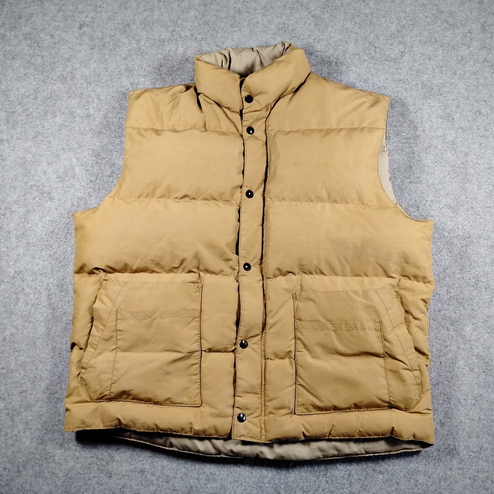 Vintage Orvis Down Puffer Vest Mens Size L Tan 60/40 Cloth Canada Fishing Tackle